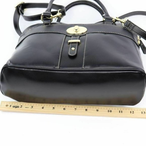 Giani Bernini Womens Glazed Dome Satchel Handbag Black Turn-Lock Zipper OS - Picture 5 of 9